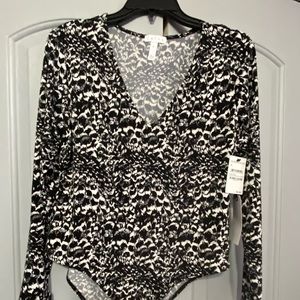 Leith long sleeve body suit black & white NWT